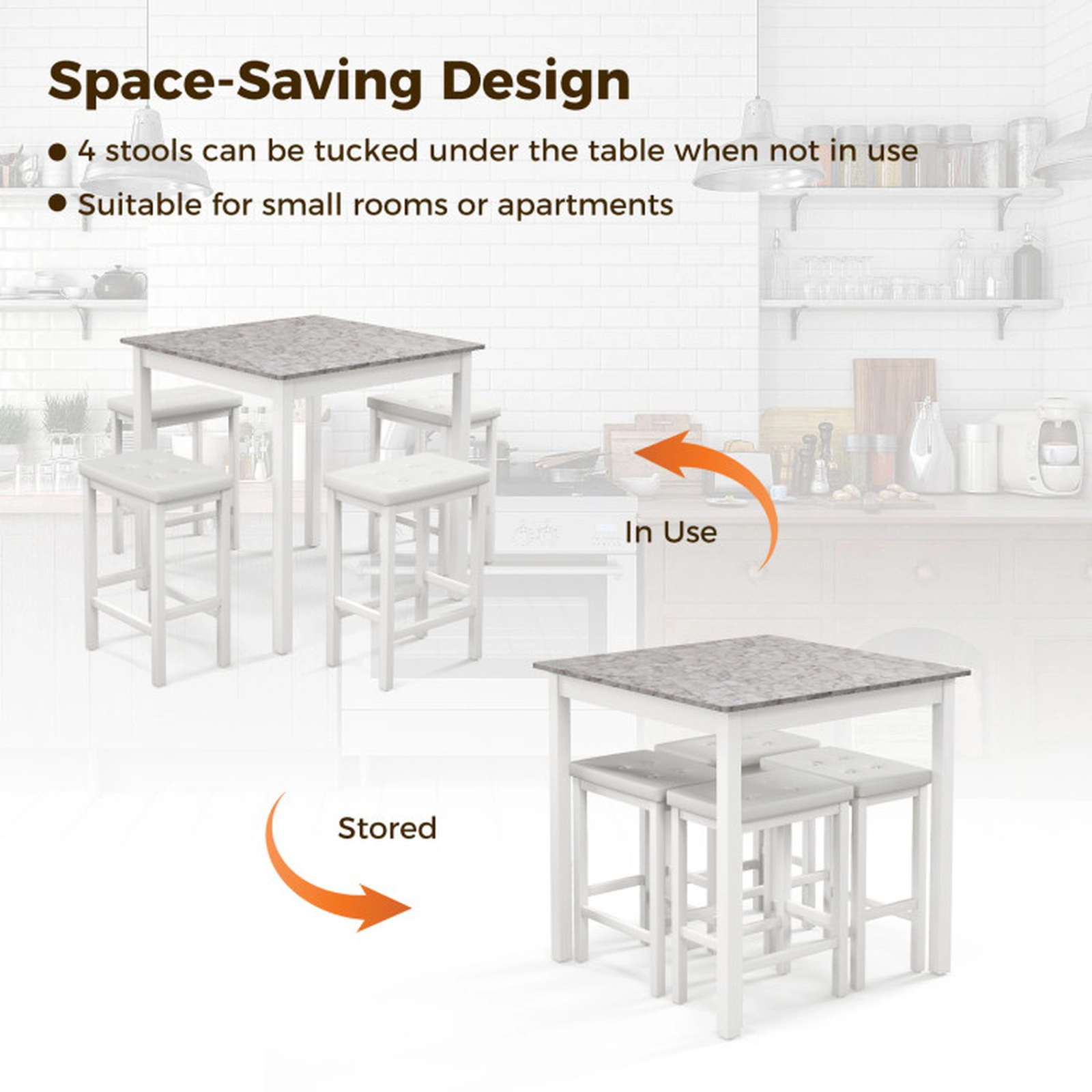 SUGIFT 5-Piece White Counter Height Table Set with 4 Padded Stools