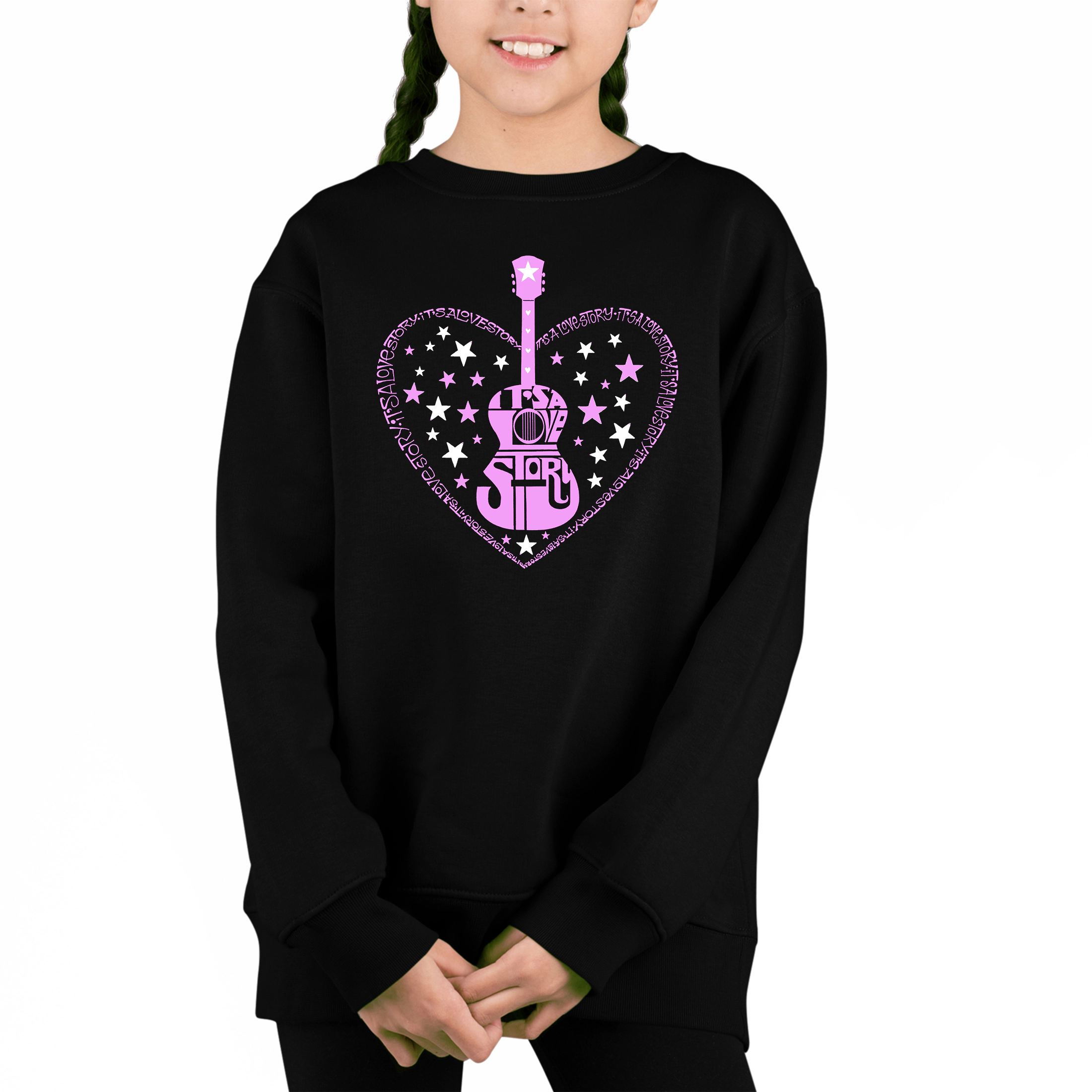 LA Pop Art Girl's Word Sweatshirt - It's A Love Story
