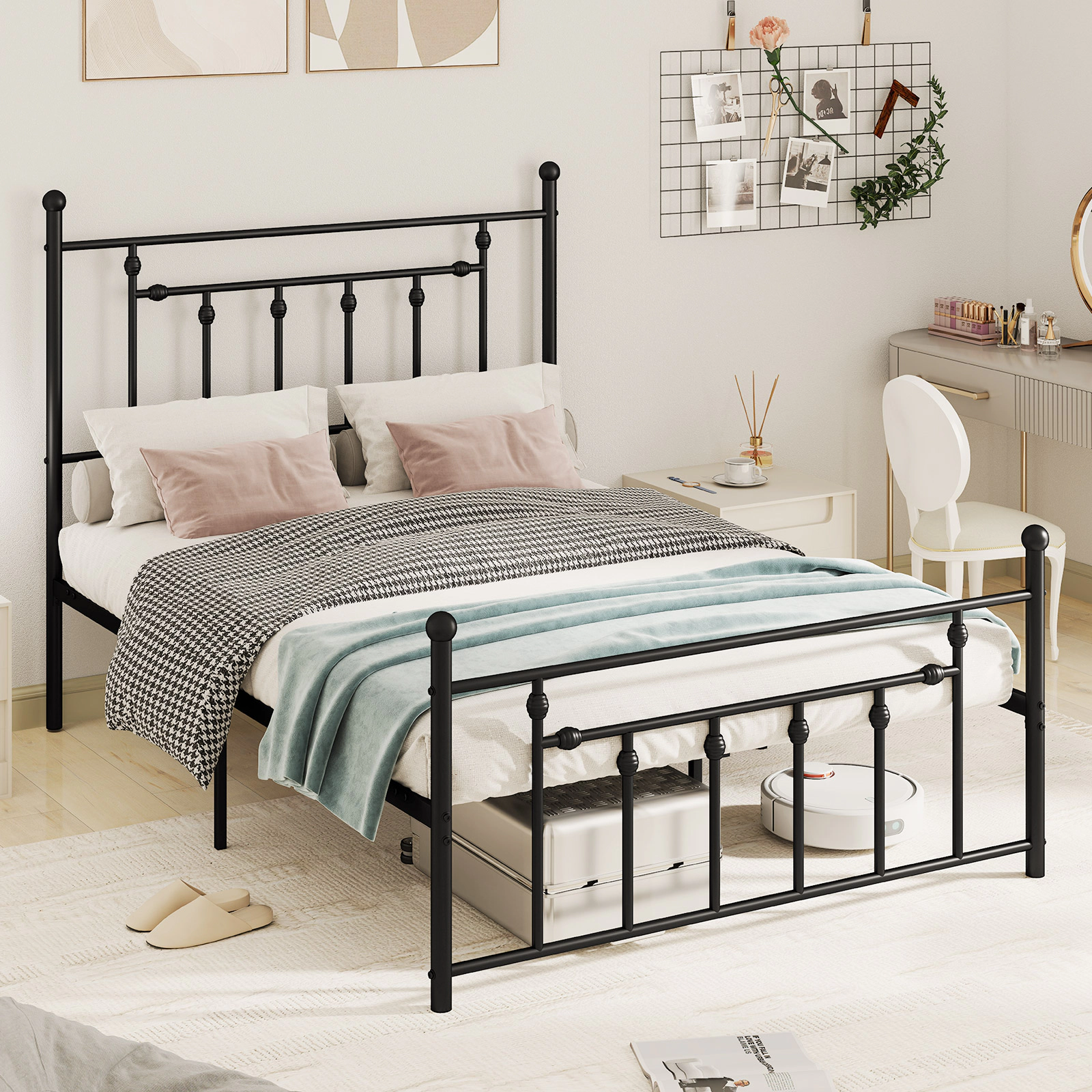 LJG Full/Queen/Twin Size Heavy-Duty Metal Bed Frame with Headboard