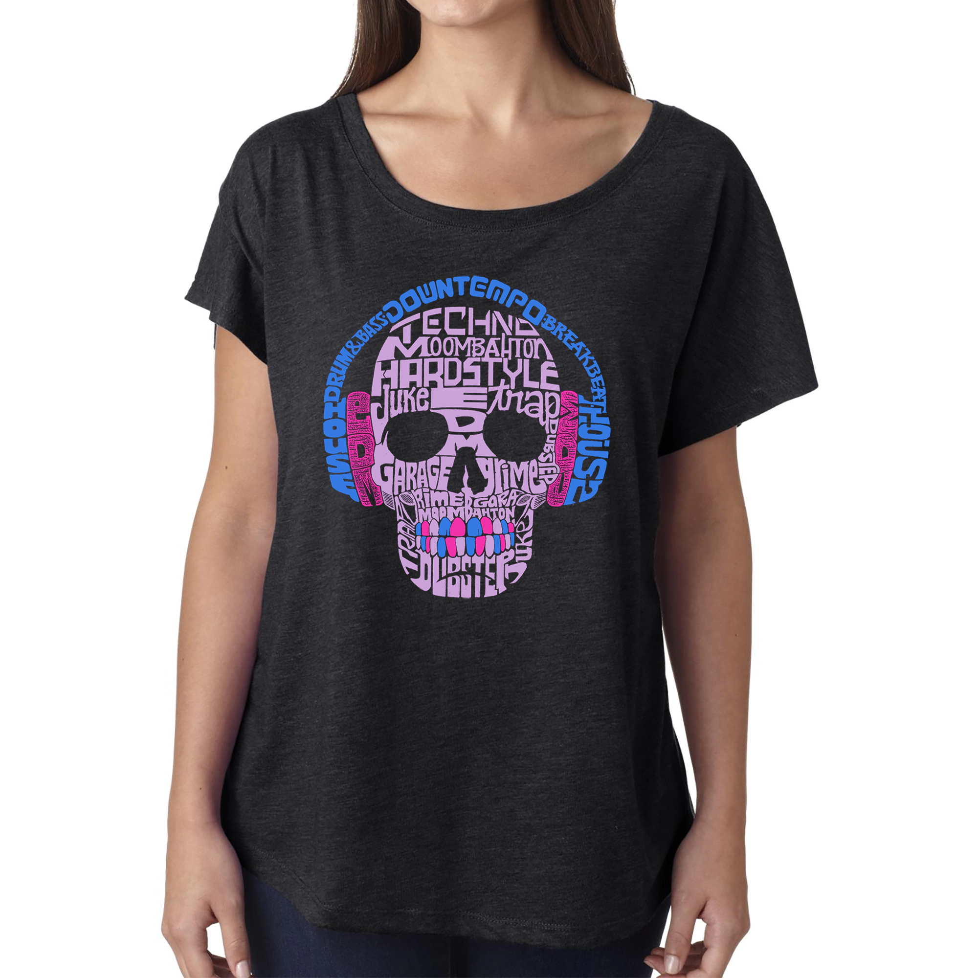 LA Pop Art Women's Dolman Word Shirt - Styles of EDM Music