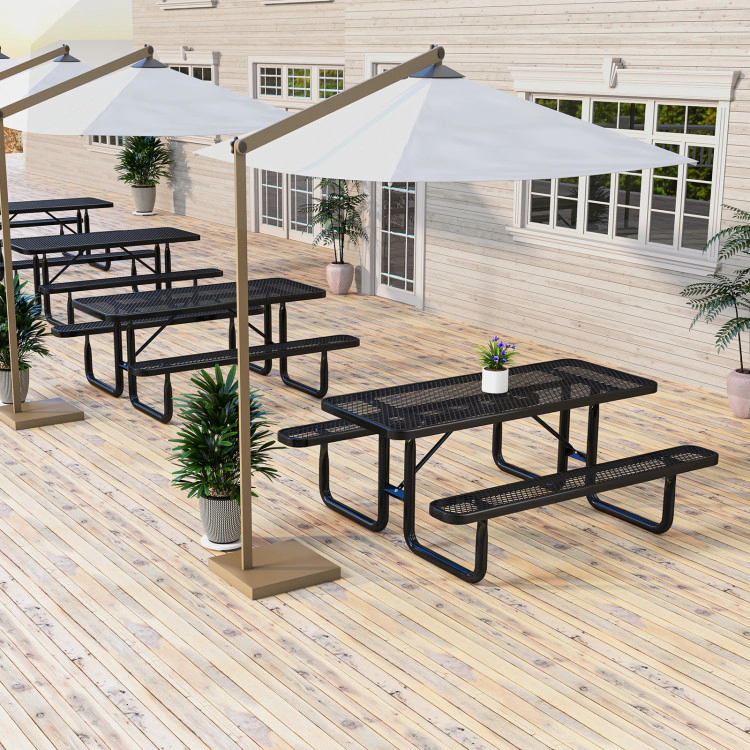 Hivvago 45 Inches Outdoor Round Picnic Table And Bench Set For 8 With Umbrella Hole-Black
