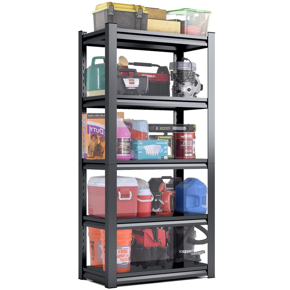 Flynama 5-Tier Boltless Garage Shelving, Heavy Duty Steel, Adjustable, Black (35.4"W x 72"H x 15.7"D)
