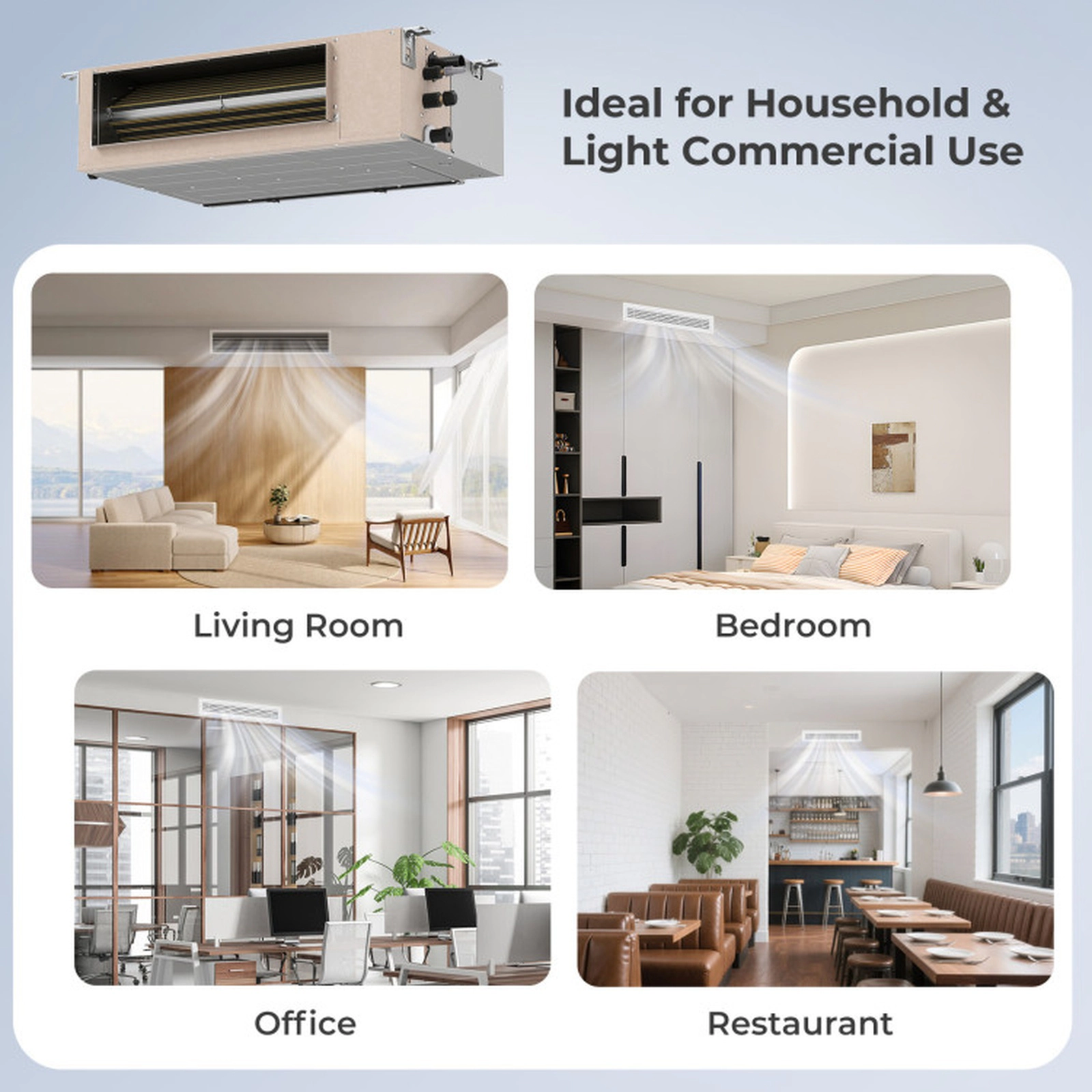 SUGIFT 18000-BTU 2-Zone 24-SEER2 208-230V Concealed Ducted Mini Split Air Conditioner and Heater with 2 Handlers