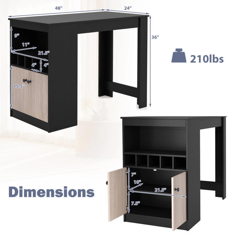 Hivvago Contemporary 48-Inch Bar Unit with Wine Holder and Hidden Storage Cabinet