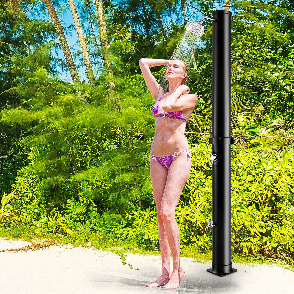 SUGIFT 7.2-ft Freestanding Solar-Heated Outdoor Shower with 10-gal Tank 360-Degree Head and Base Faucet