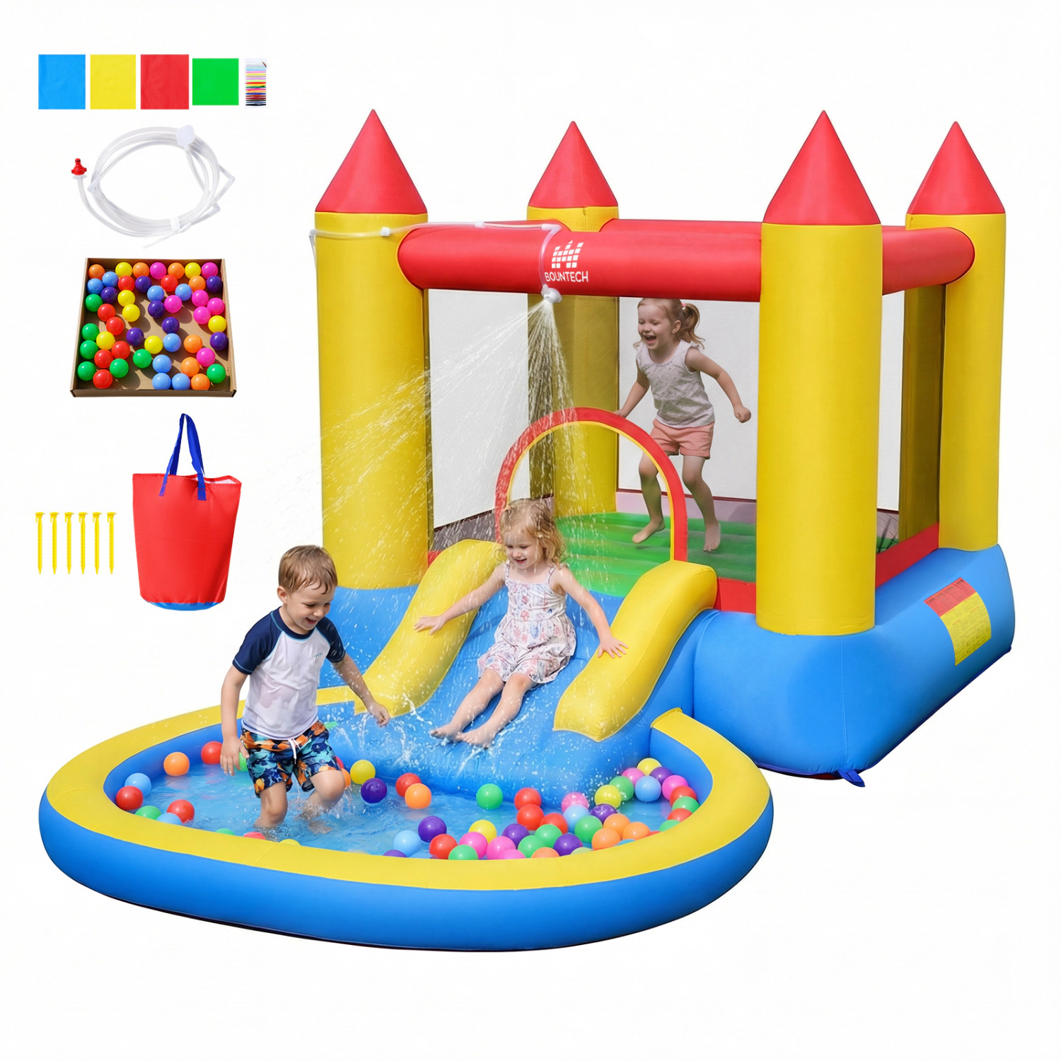 LJG Kids Inflatable Bounce House Castle with Balls Pool and Bag