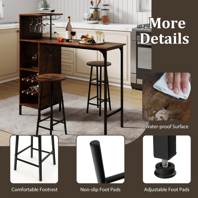 Hivvago 3 Piece Bar Table And Chairs Set With 6-Bottle Wine Rack