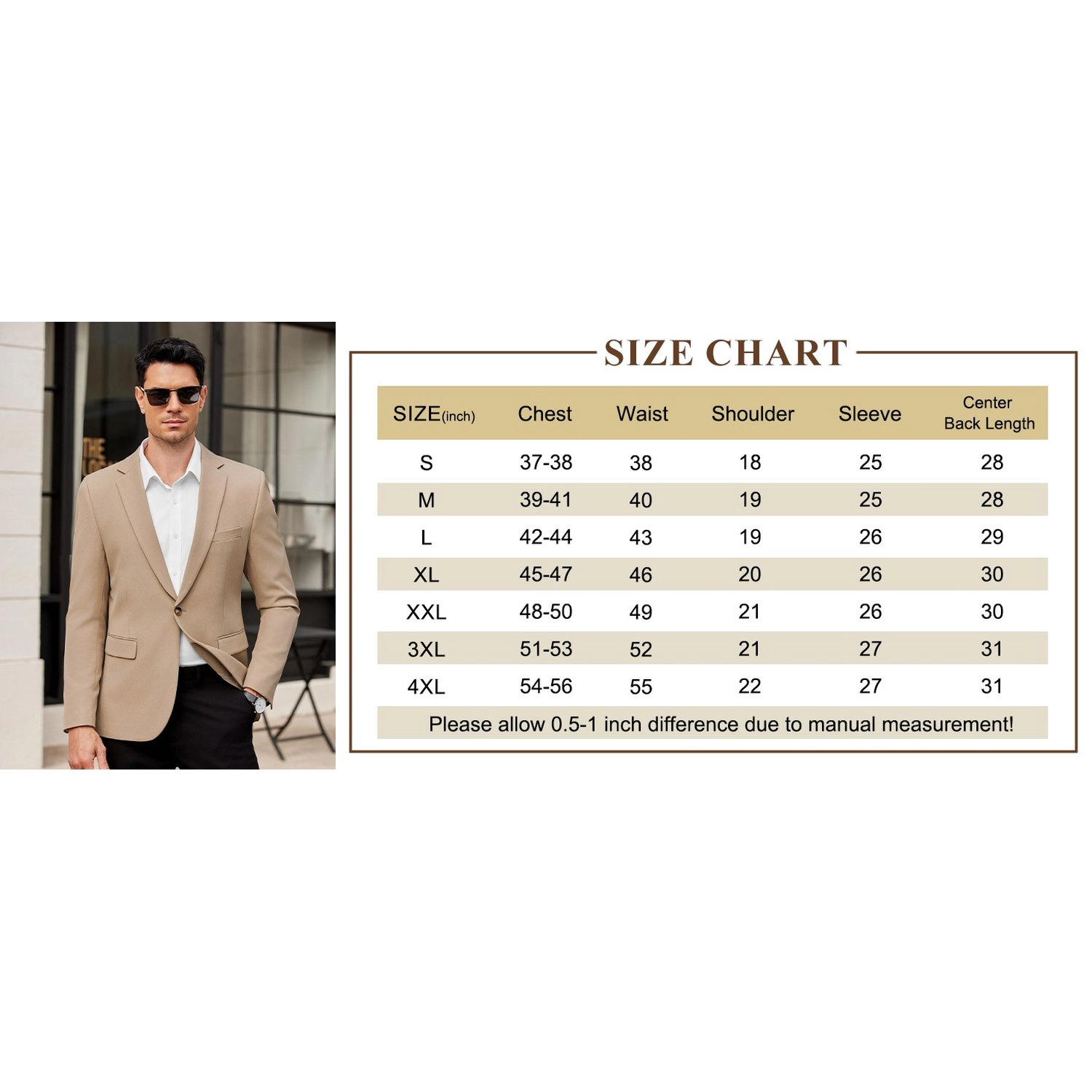 COOFANDY Mens Khaki Dressy Notch Lapel Blazer Single Button Slim Casual Sport Coat