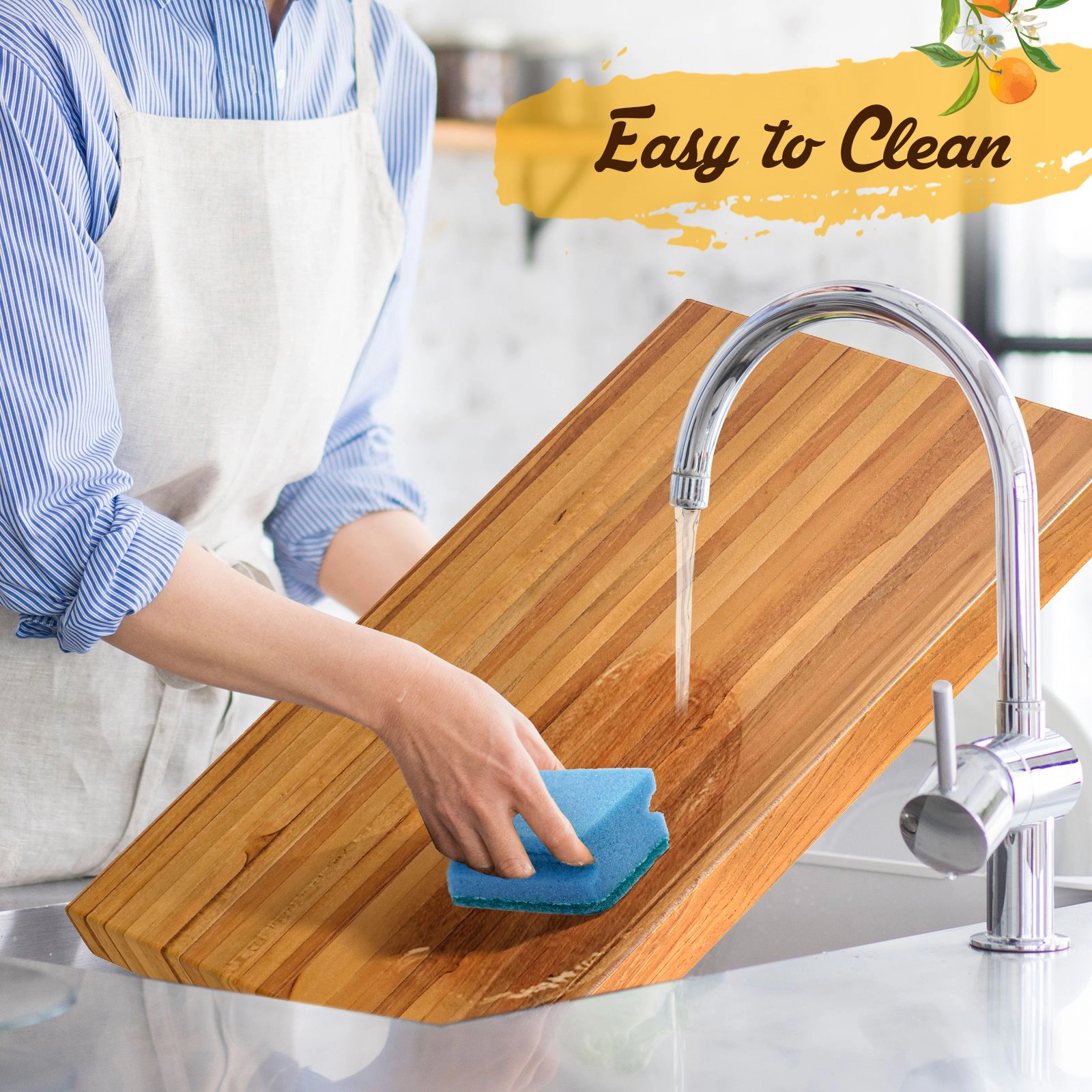 SlickBlue 24 Inch Teak Wood Cutting Board Extra Large Reversible Chopping Board