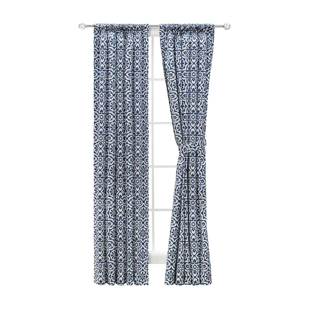 Ellis Athens Printed Tile Design on Ground  3" Rod Pocket High Quality Tailored Pairs 100"x54" Navy