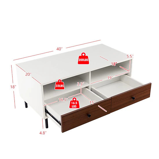 Hivvago Modern 40-Inch Coffee Table with Drawers and Two-Tier Storage Design