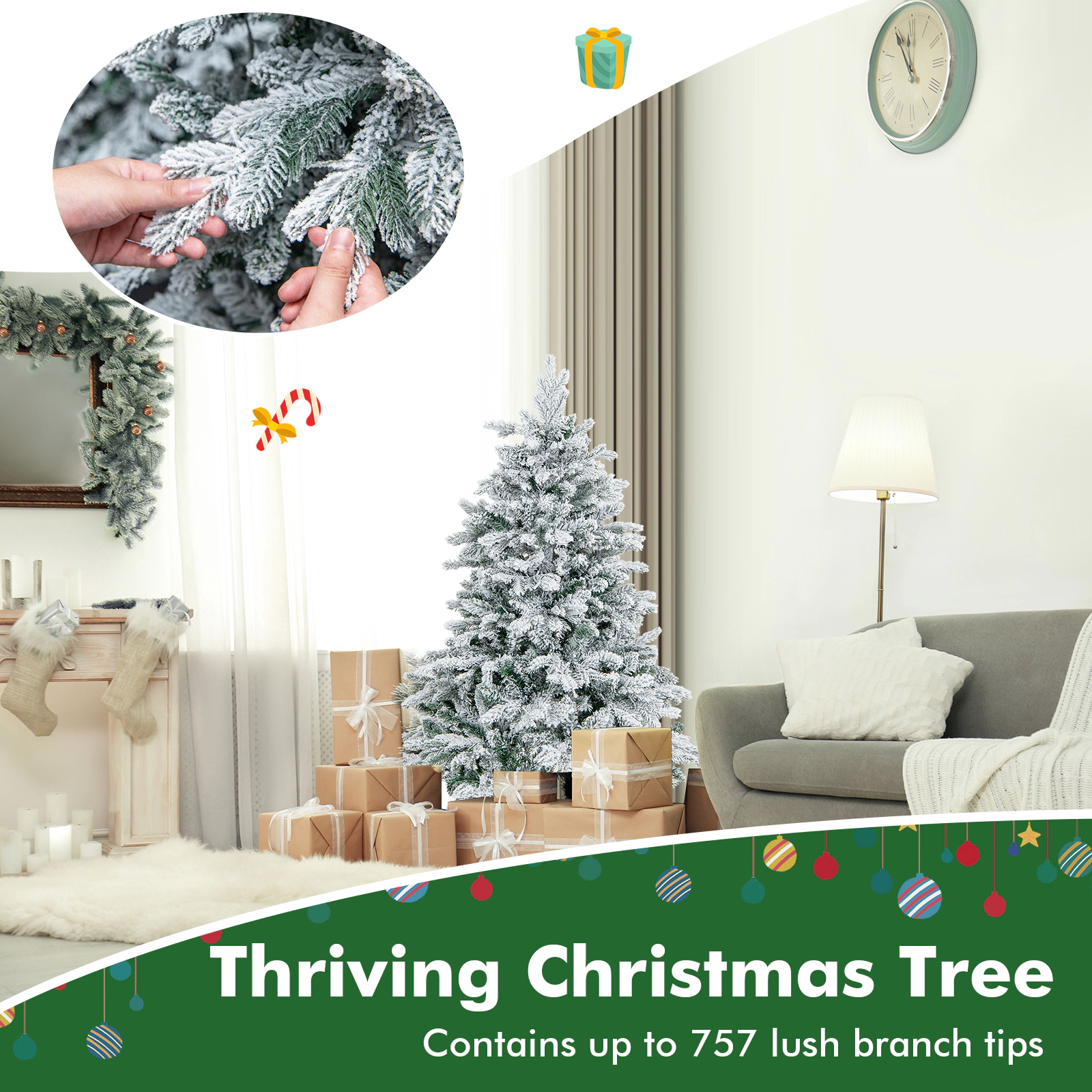 SlickBlue Snowy Artificial Christmas Tree with PE and PVC Branches