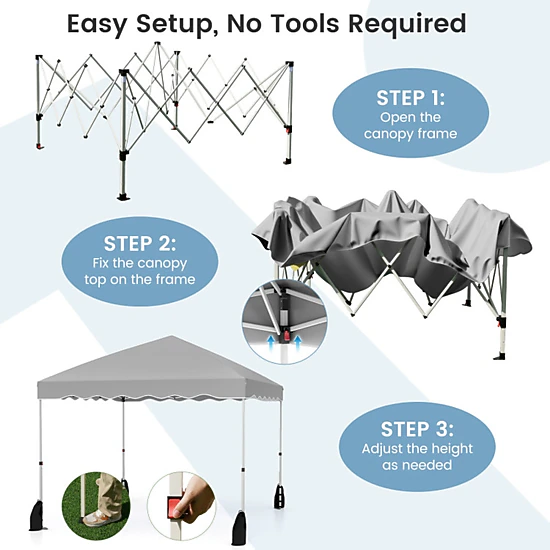SUGIFT Foldable Pop Up 10 x 10Canopy Tent with 3-Height Adjustable Frame Wheeled Bag and Accessories Gray