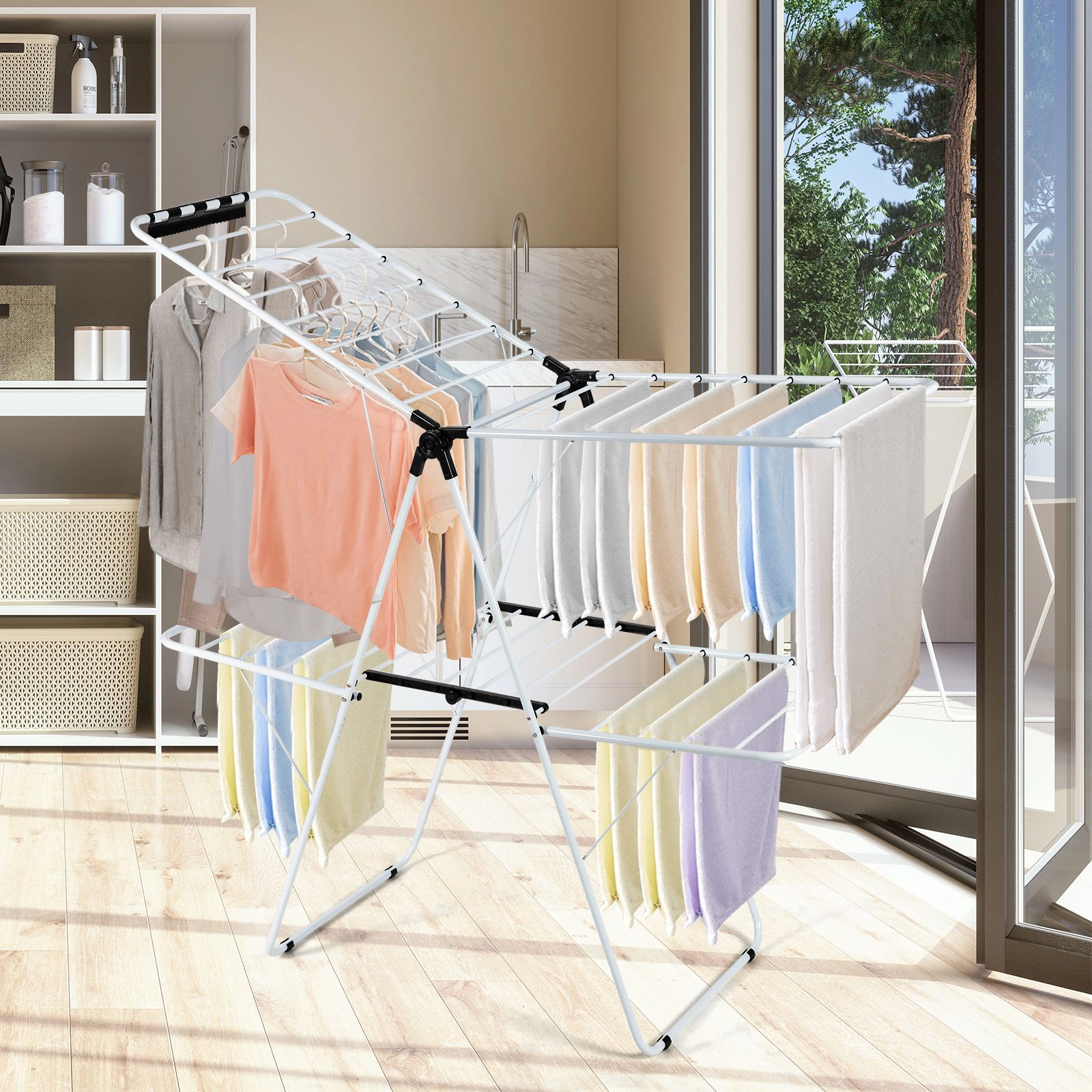 SlickBlue 2-Tier Foldable Clothes Drying Rack with Sock Clips