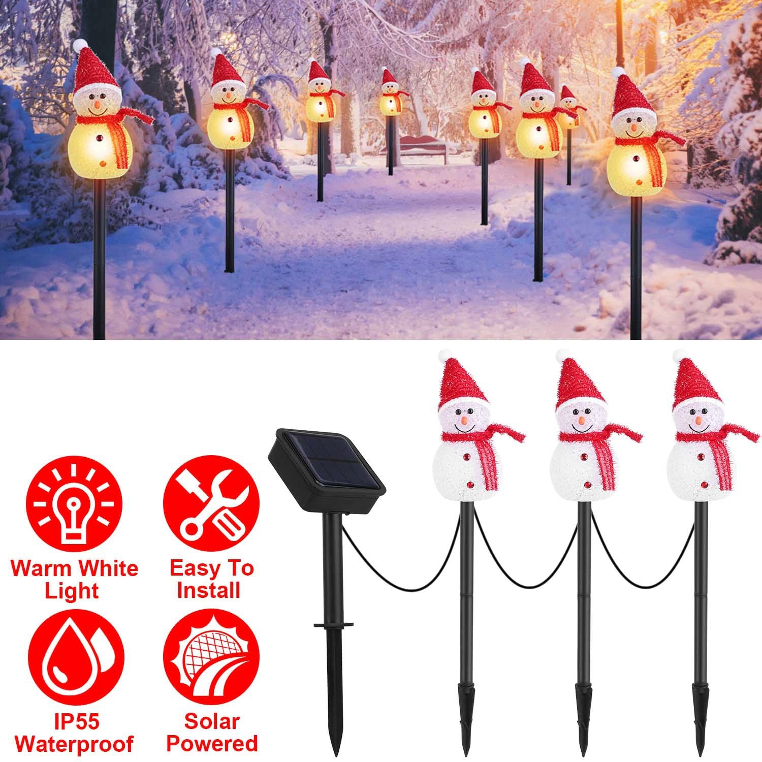GBruno Solar 3-Pc Snowman Christmas Garden Stake Light
