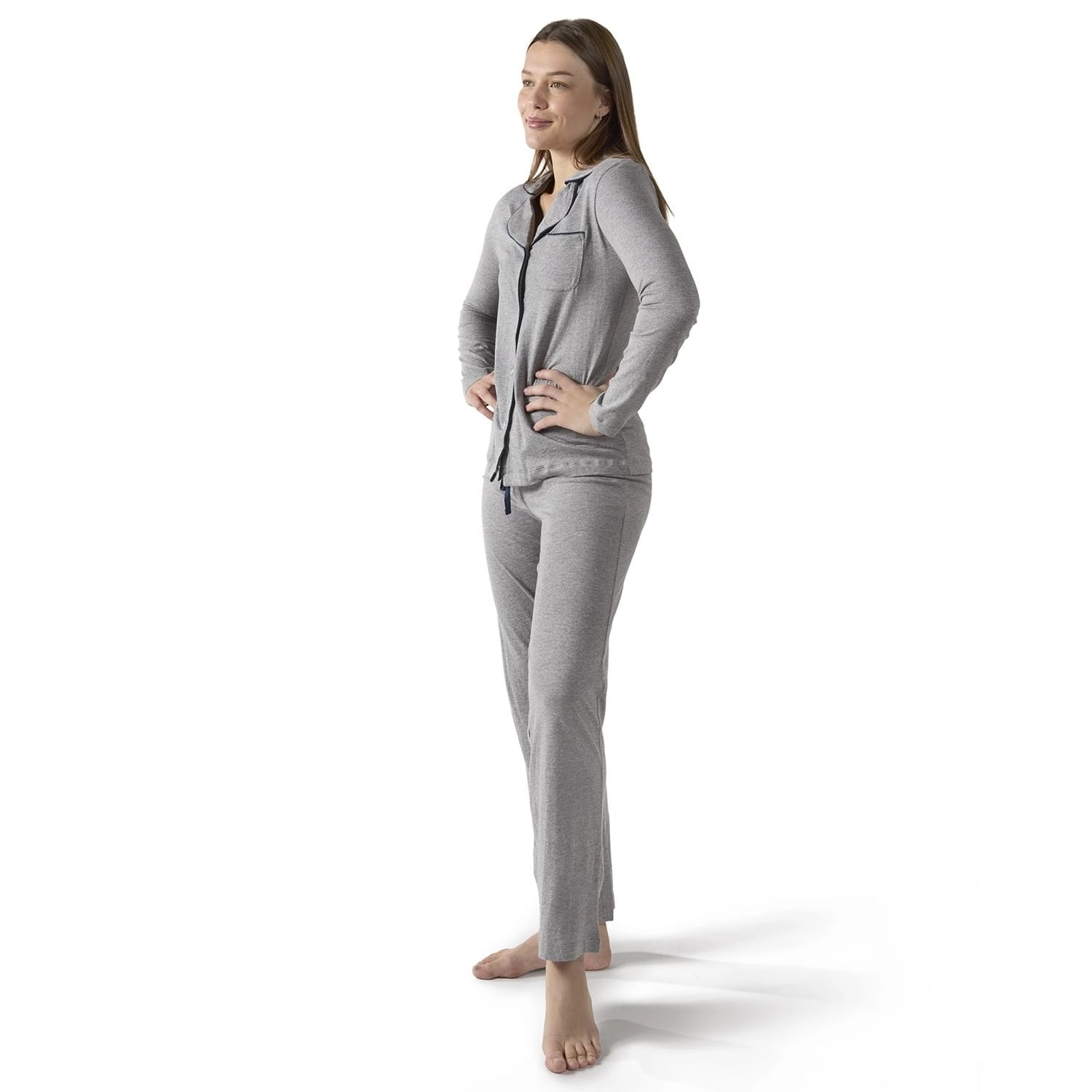 MeMoi Women's Notch Collar Cotton Blend Pant Pajama Set