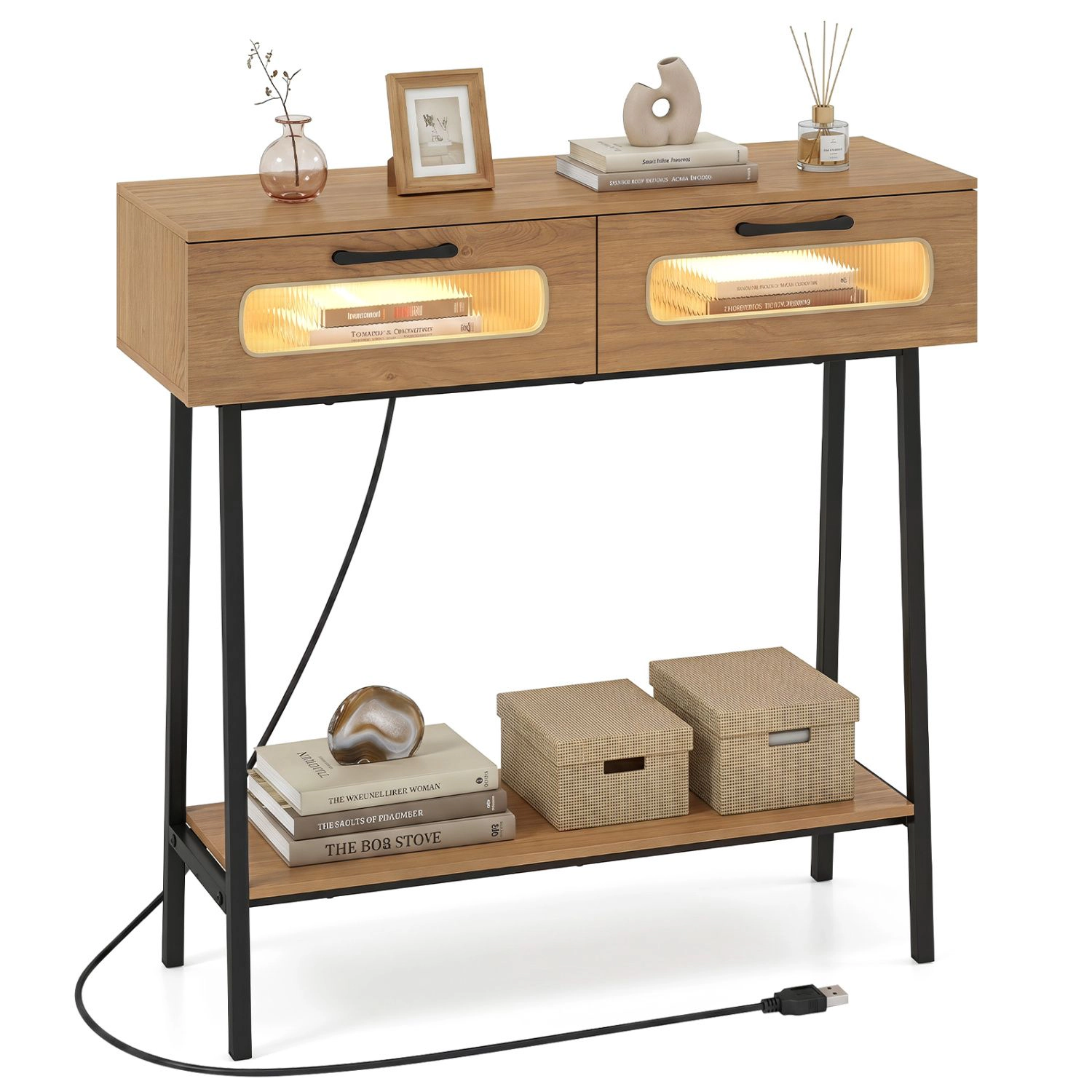 SlickBlue LED Console Table with Drawers and Storage Shelf