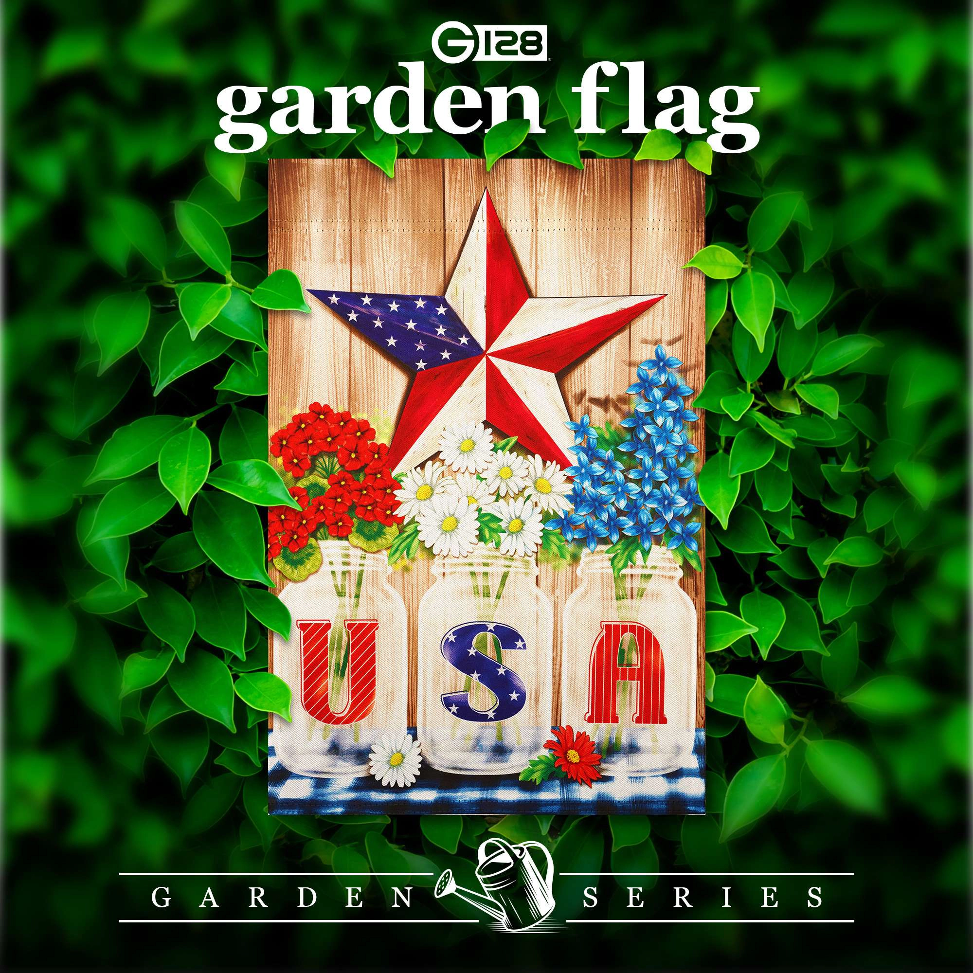 G128 USA Star Flowers Garden Flag 12x18 in Double-Sided Patriotic Yard Decoration