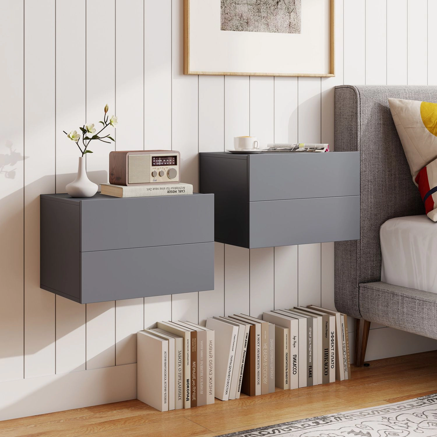 SlickBlue Floating Bedside Table with 2 Drawers & Storage Shelf