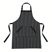 Alilang Women Striped Kitchen Apron Cotton Blend Adjustable Neck Apron with Pockets Chef Cooking Server Apron
