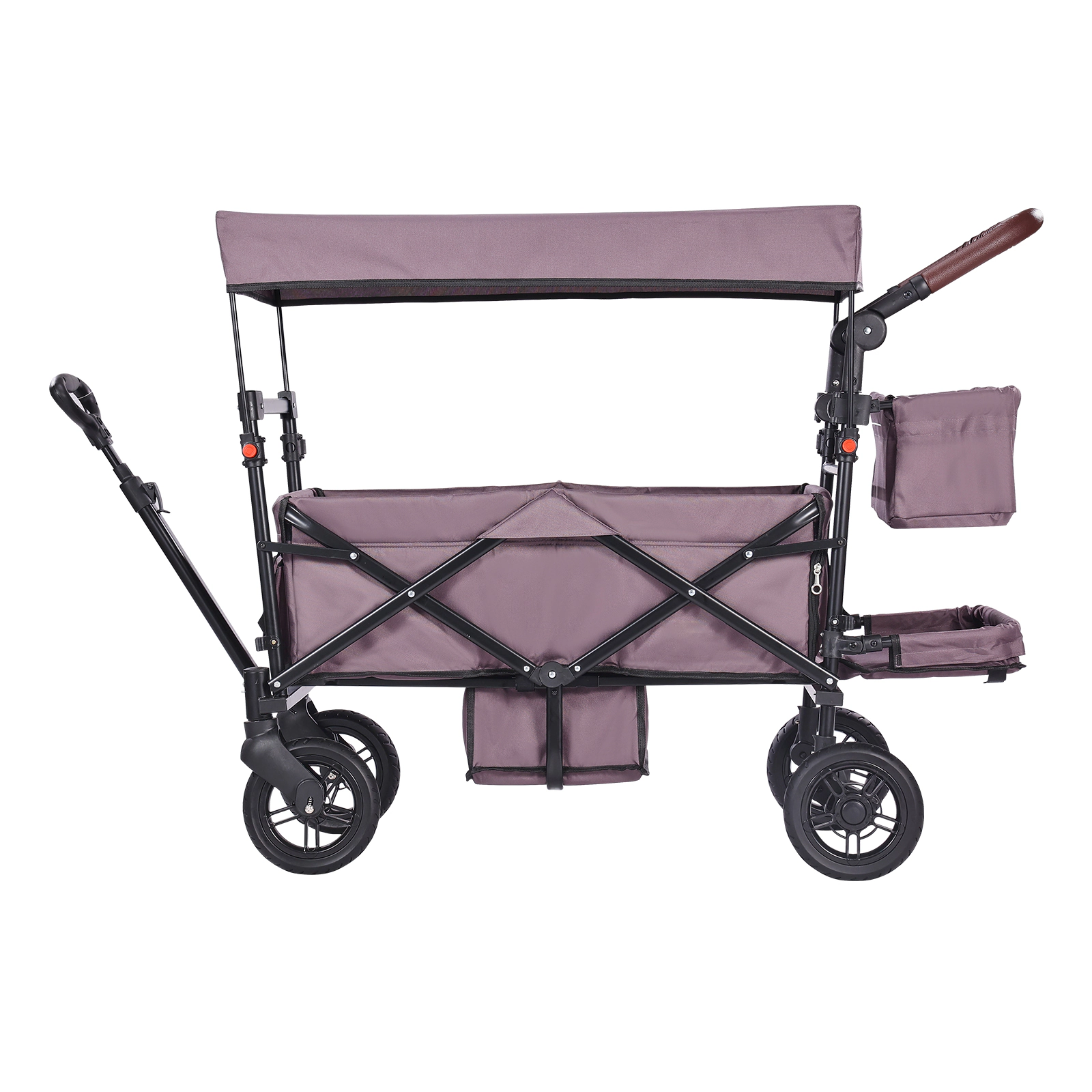 HONGGE Foldable Wagon Stroller for 2 Kids with Removable Canopy, Adjustable Handle & Wheel Brakes, Dark Purple