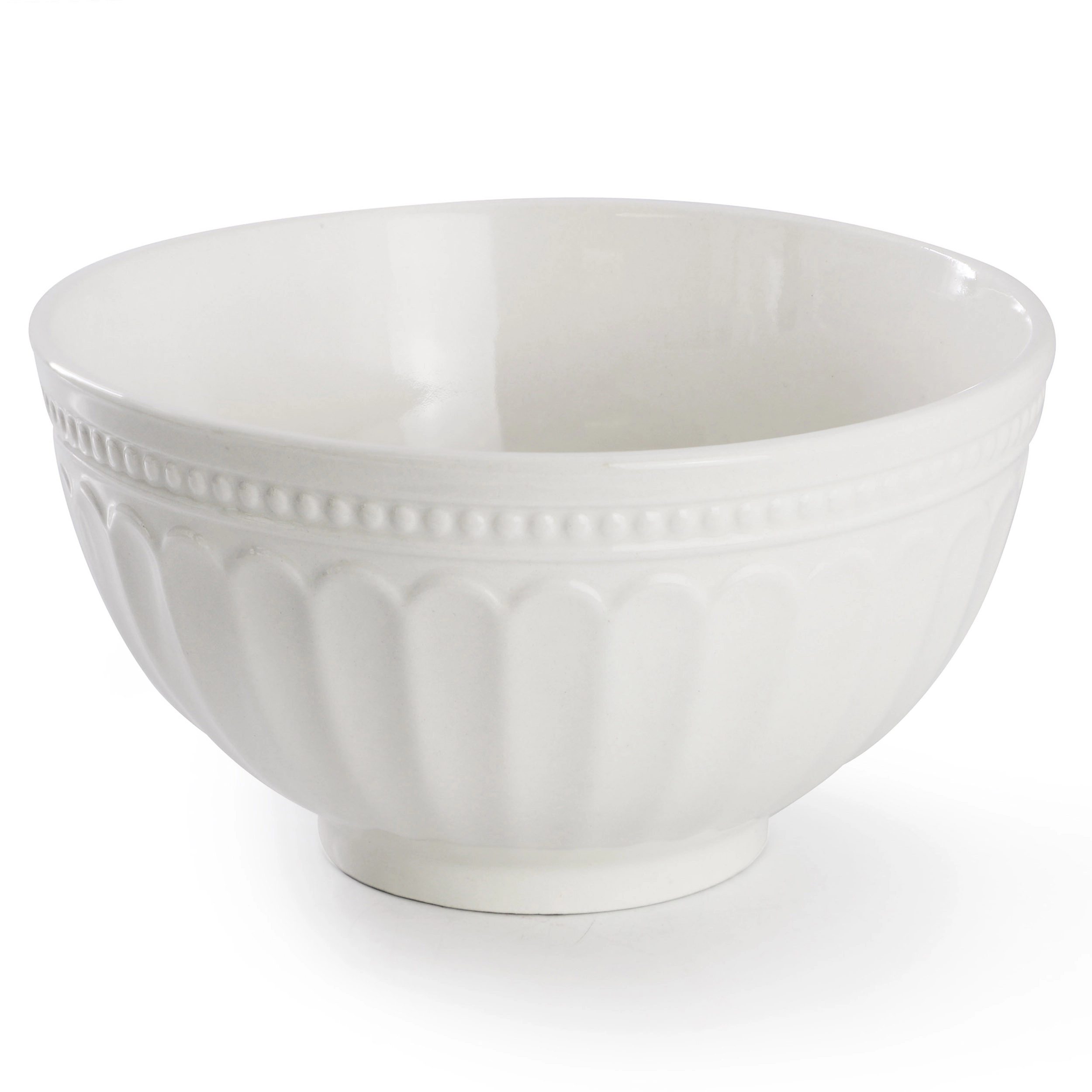 Elama Finley 18 Piece Embossed Arch Stoneware Dinnerware Set in White