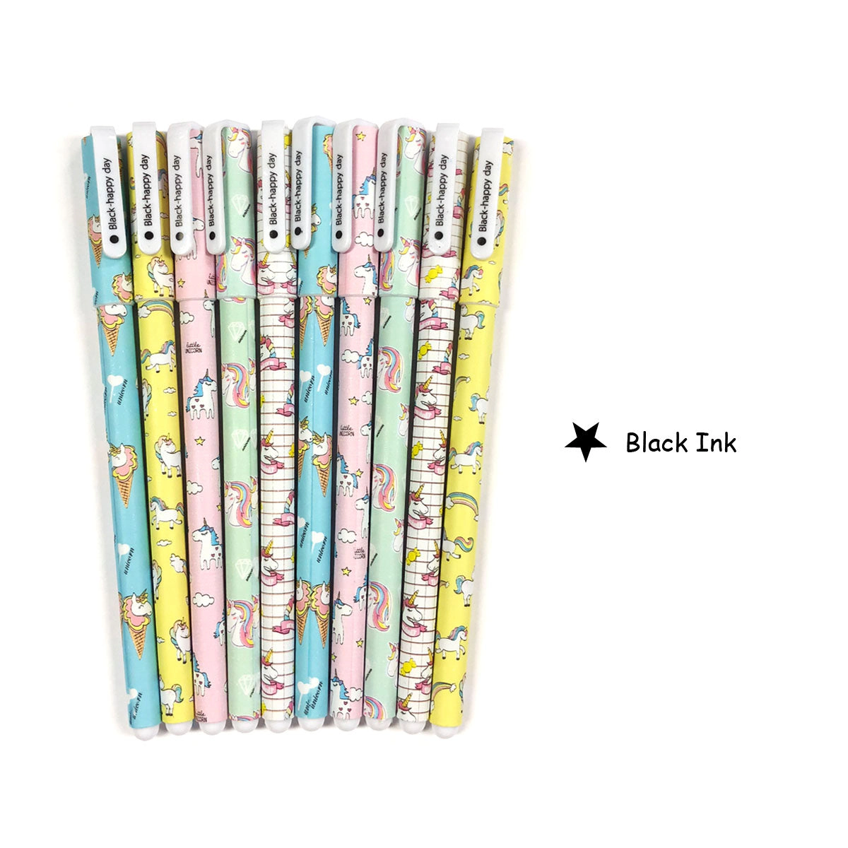 Wrapables Unicorn Flamingo Gel Ink Pens, 0.5mm Fine Point, Unicorn Black Ink, Set of 10