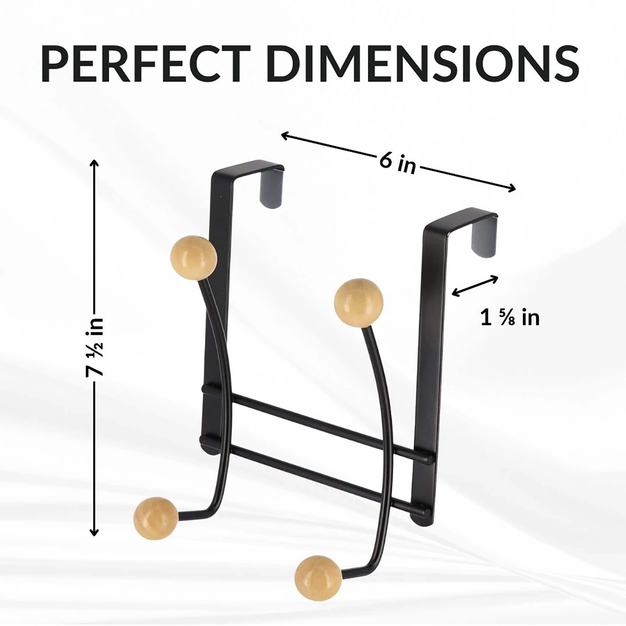 Evideco French Home Goods Over-the-Door Double Hook Rack - 4 Ball-End Hooks, Fits Doors up to 1 5/8