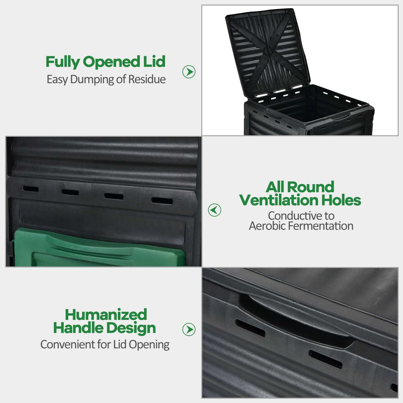 SUGIFT 80-Gal Openable Lid Bottom Exit Door Air-Vented Outdoor Composter Bin 23.5-in x 23-in x 32-in Green
