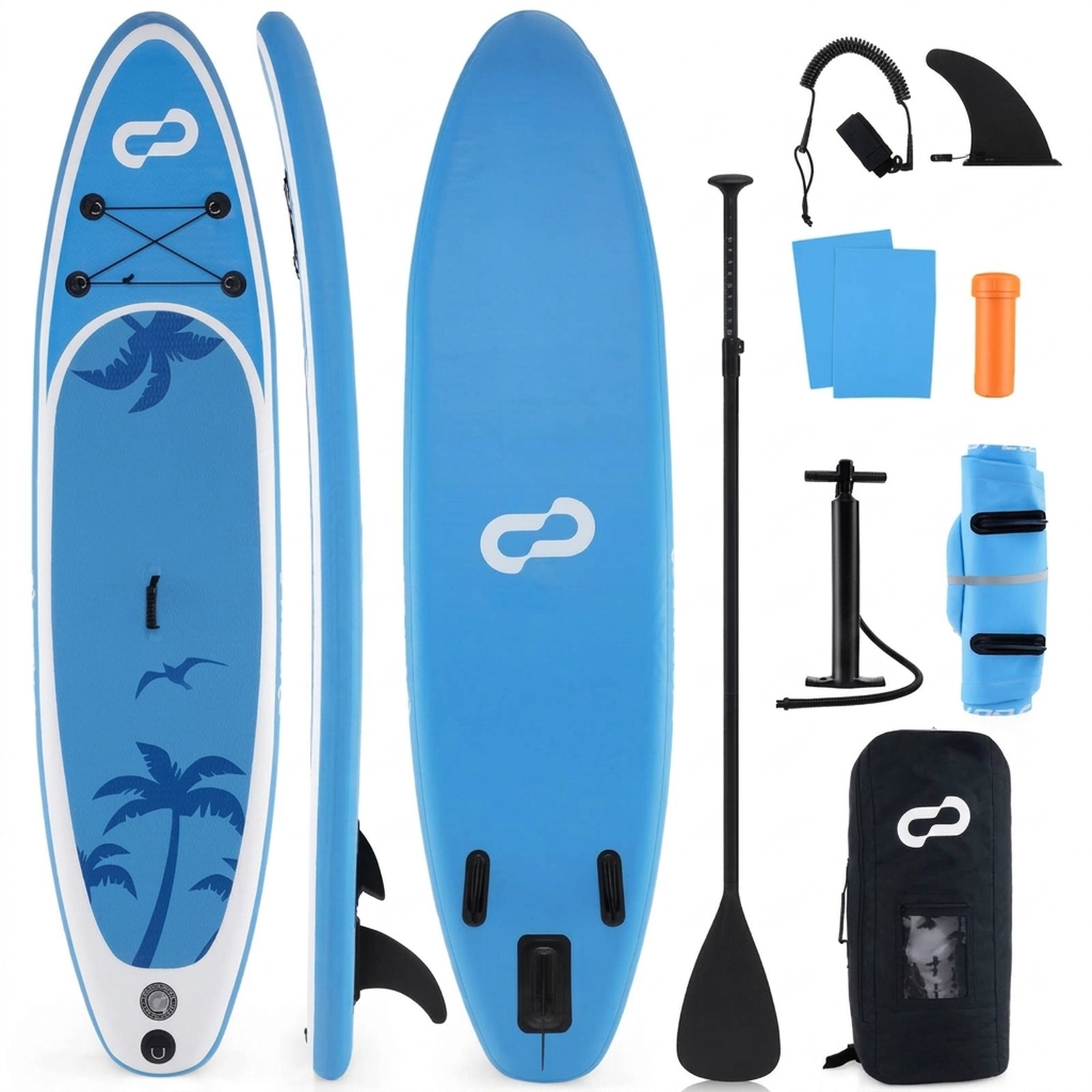 SUGIFT Inflatable Stand Up Paddle Board Water Toy with Accessories 310-lb Capacity Blue+White Deck Drop Stitch Core