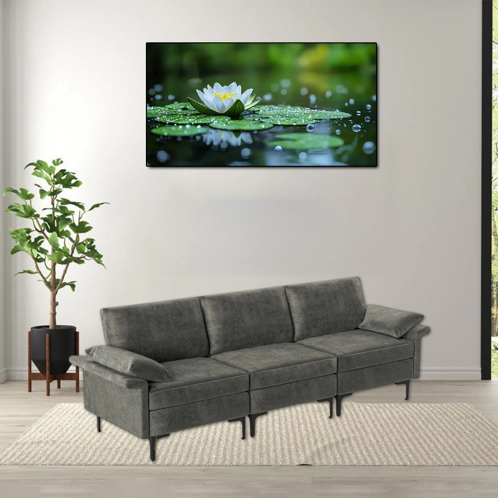 Hivvago Spacious 3-Seater Sectional Sofa with Metal Legs and Built-in Dual USB Ports