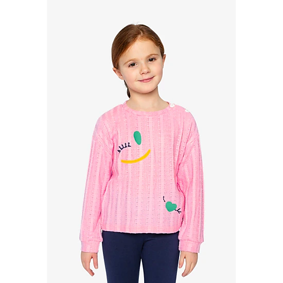 Deux par Deux Girls Fruit Embroidered Knit Top