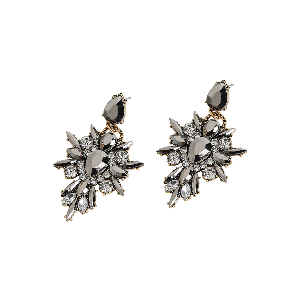 SOHI Women's Chrome Silver Crystal Drop Earrings