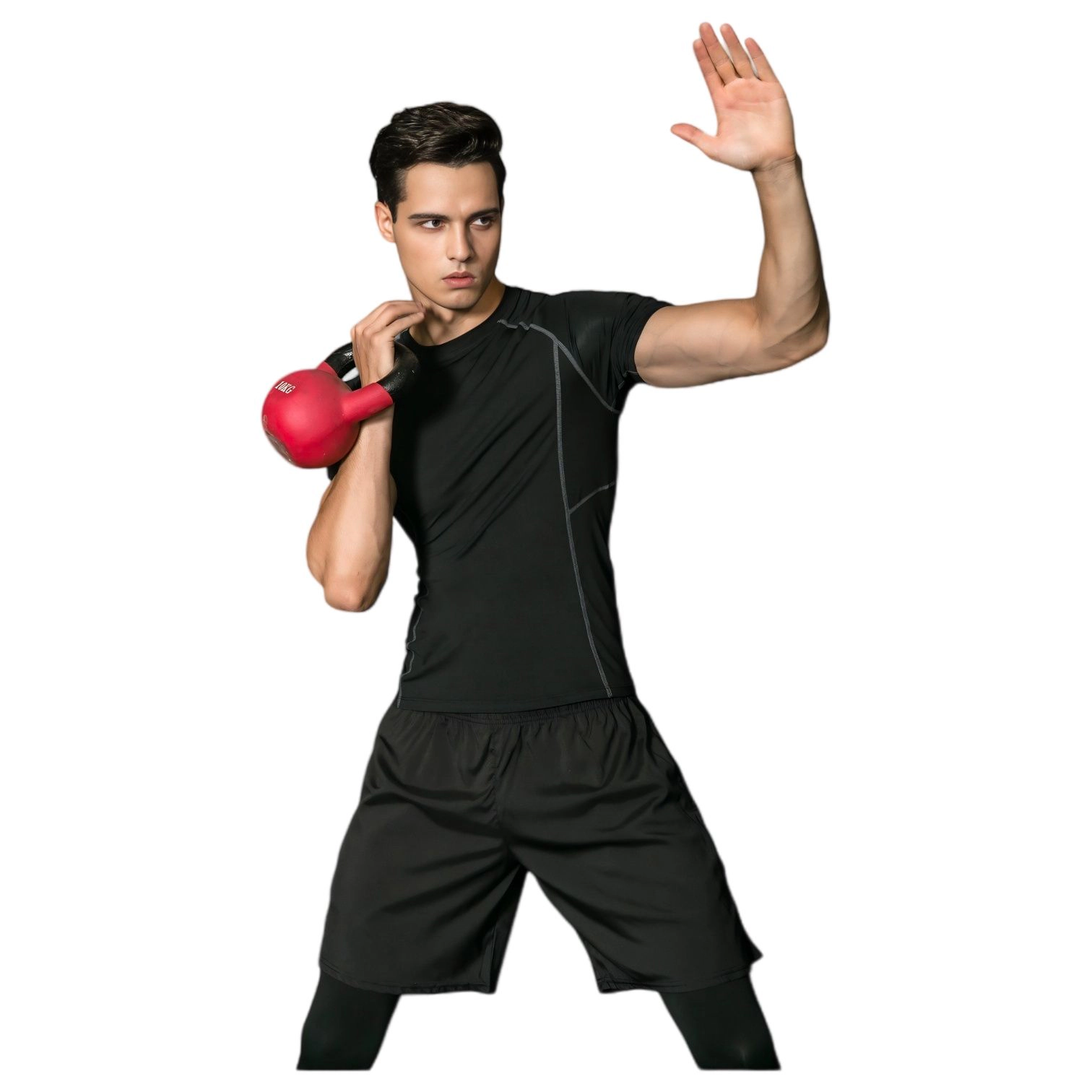 Anna-Kaci Men's Short Sleeve Compression Workout Shirt with Moisture-Wicking Fabric and Contrast Stitching