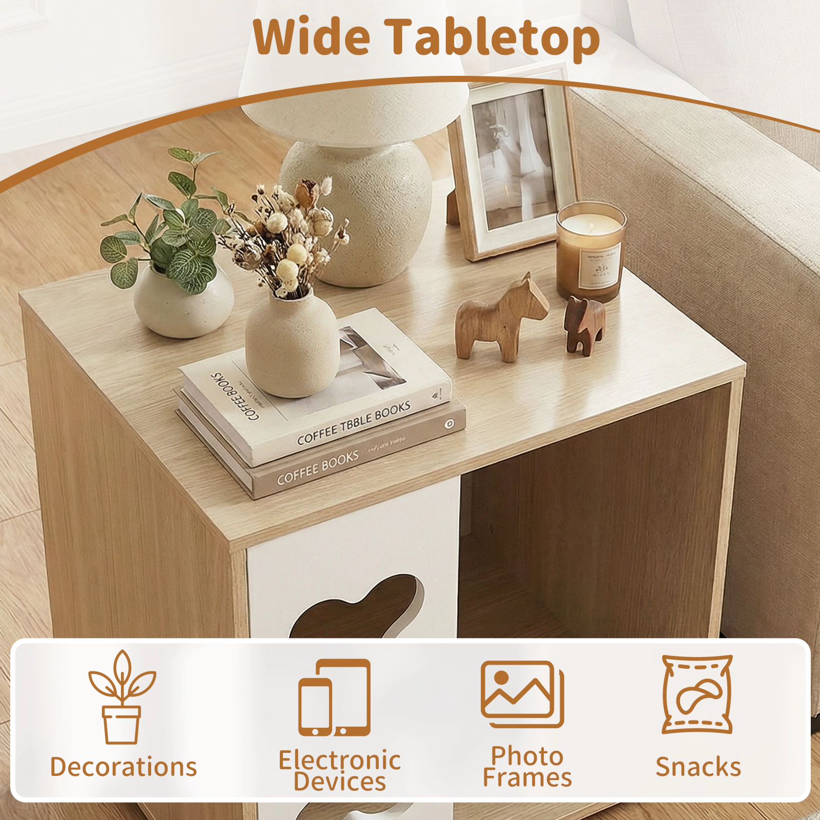 SUGIFT Wooden Cat House Side Table with Bone Shape Window Thick Metal Legs and 22-lb Tabletop for Cats