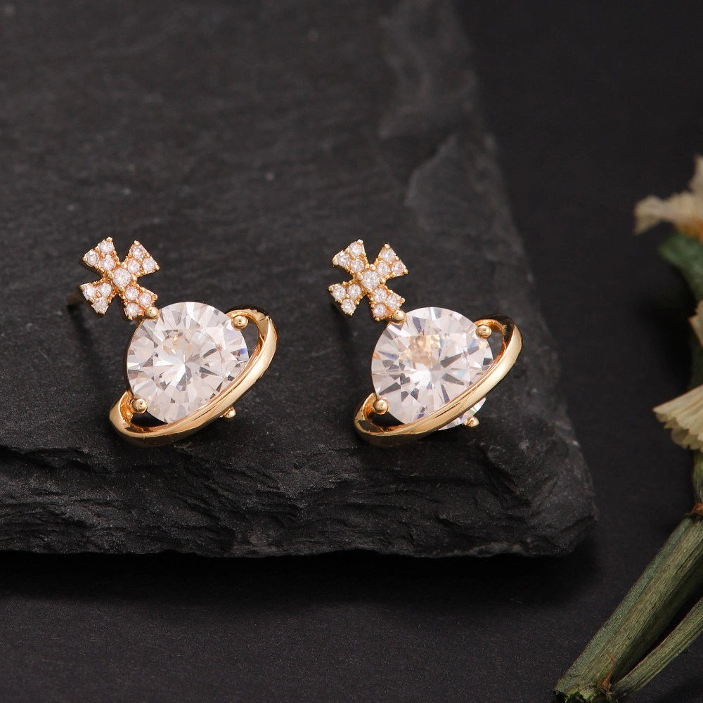 Saturn Planet Cross Cubic Zirconia Stud Earring