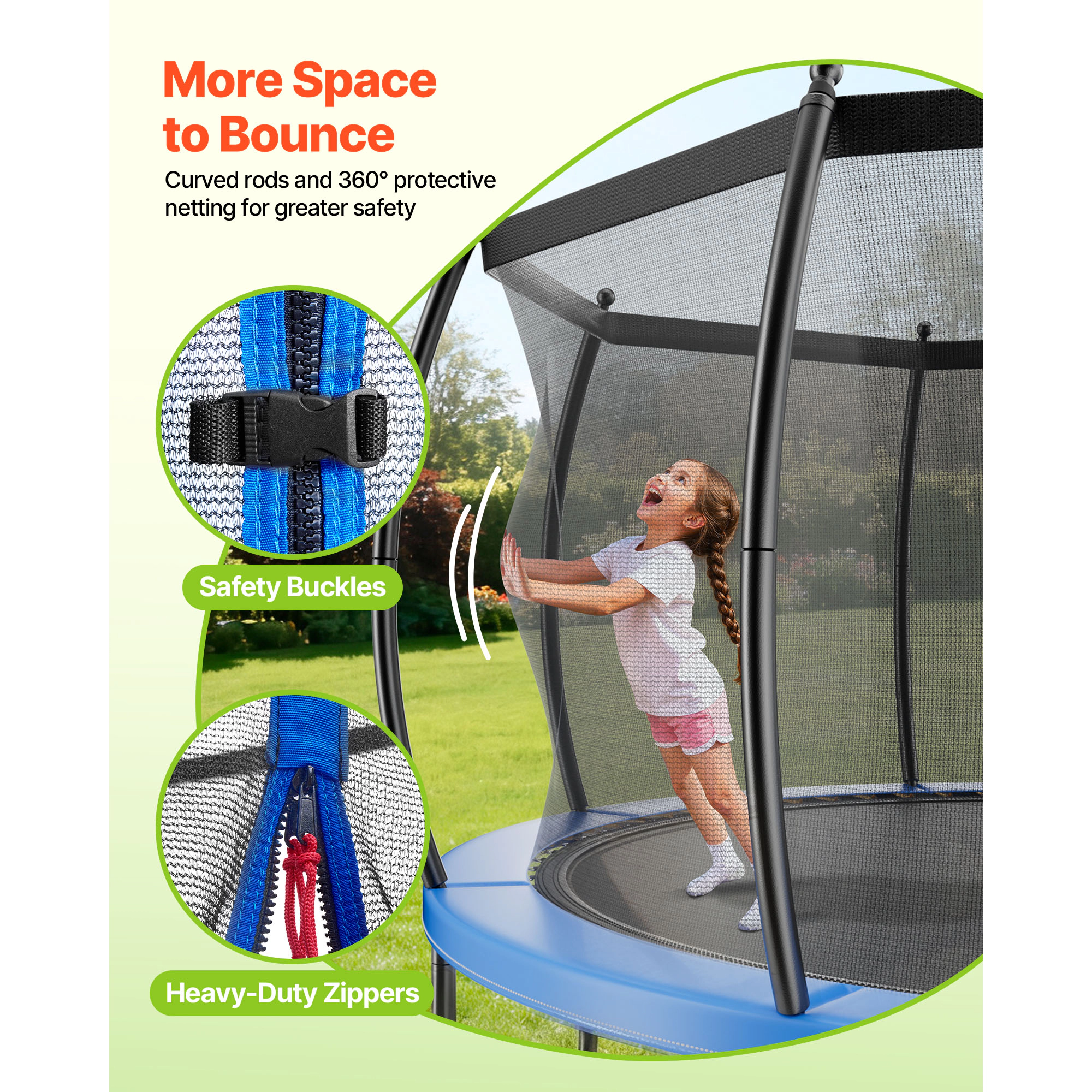 HONGGE 10FT Outdoor Trampoline with Safety Enclosure Net, ASTM Approved Backyard Trampoline, 330 lbs Capacity