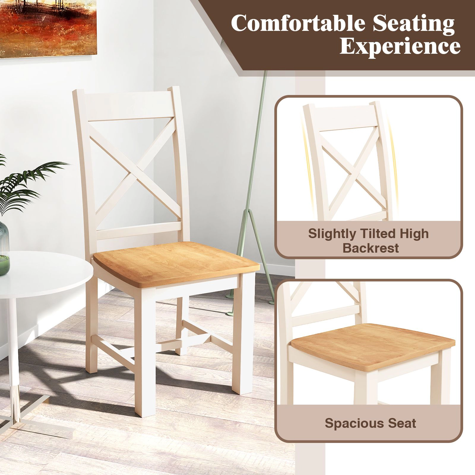 SlickBlue Set of 2 Rubber Wood Dining Chairs High Back Side Chairs for Kitchen