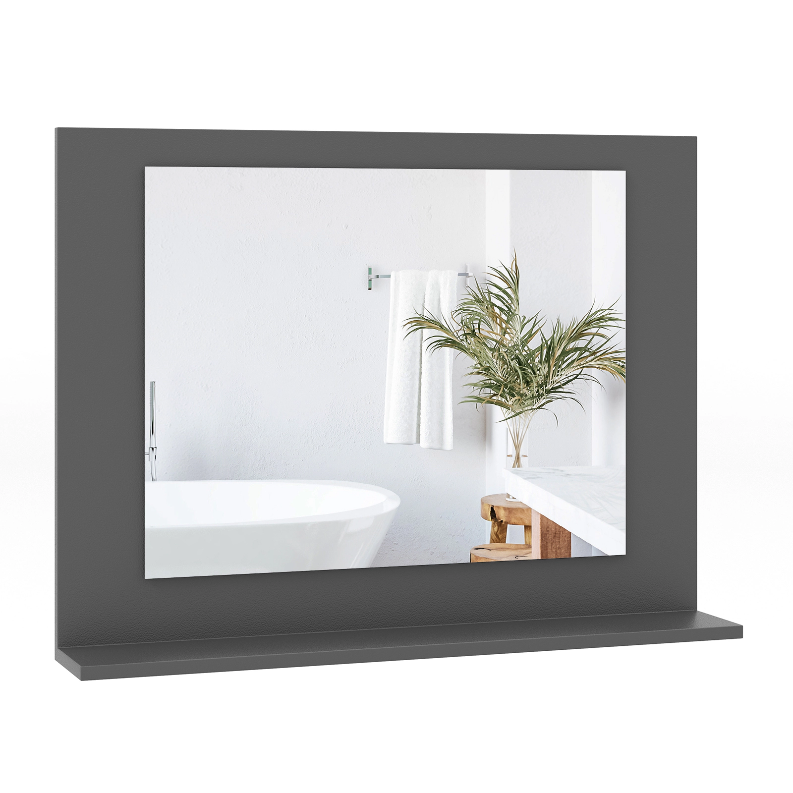 SUGIFT Rectangle Bathroom Mirror Gray 23.5 x 17.5 Inch with Wood Frame and Shelf
