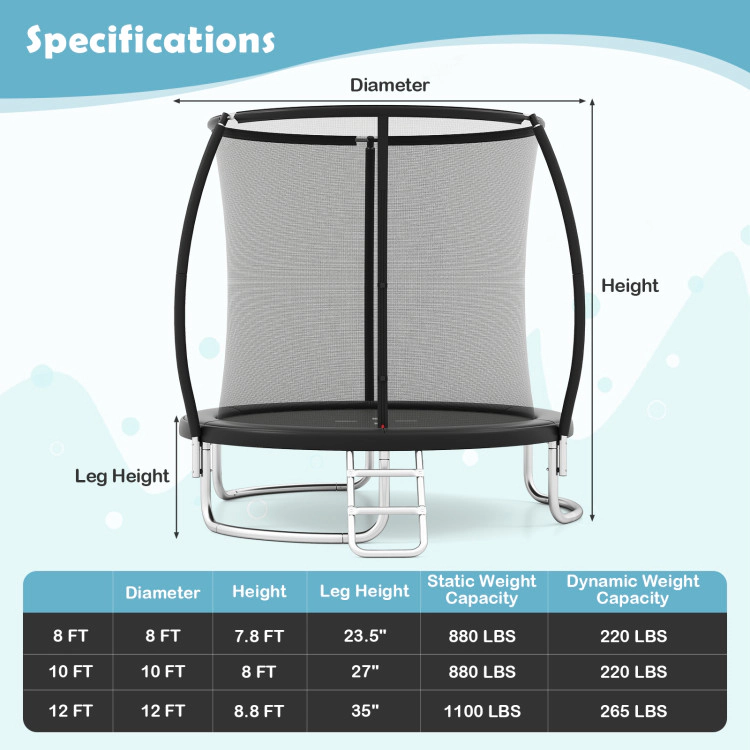 Hivvago 10FT Outdoor Trampoline Heavy-Duty Recreational with Safety Enclosure Net