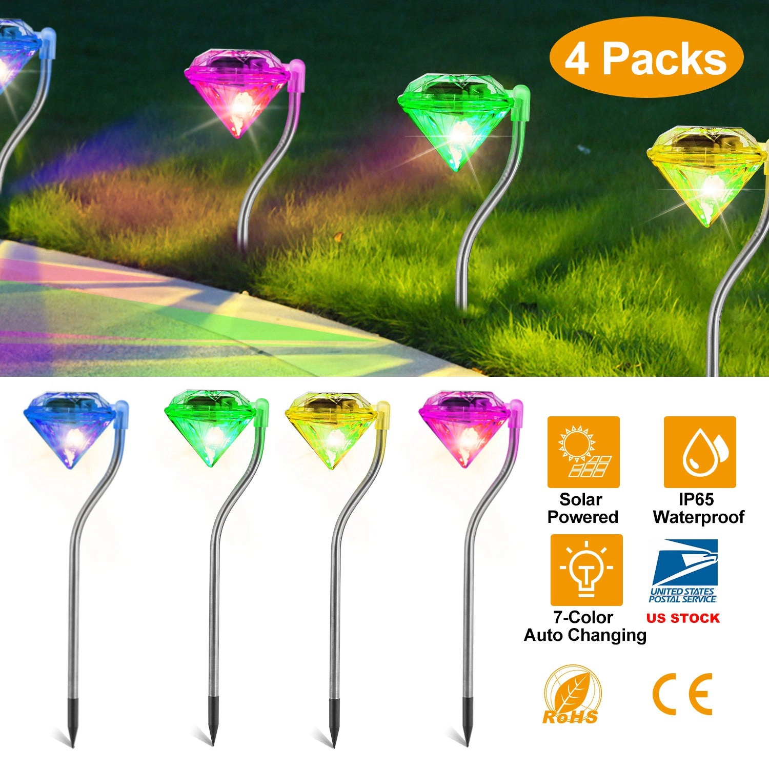 GBruno Solar Diamond LED Garden Pathway Lights 4-Pack