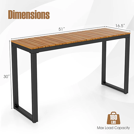 SUGIFT 51-In Narrow Acacia Wood Slatted Outdoor Console Table, Natural and Black