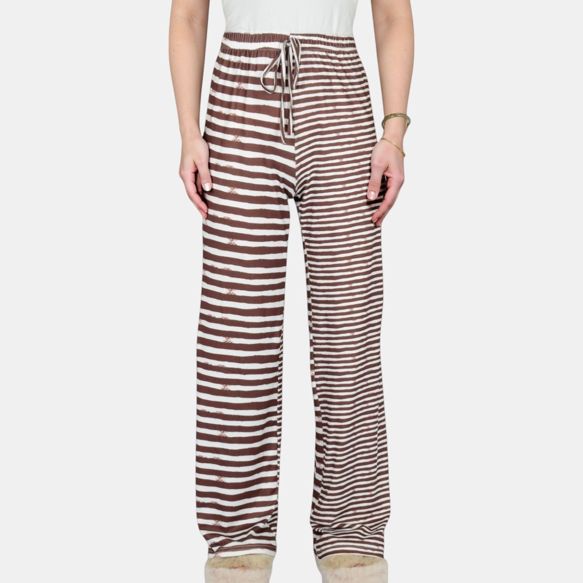 Anna-Kaci Women's Striped Drawstring Lounge Pants with Wide Leg and Stretch Fabric