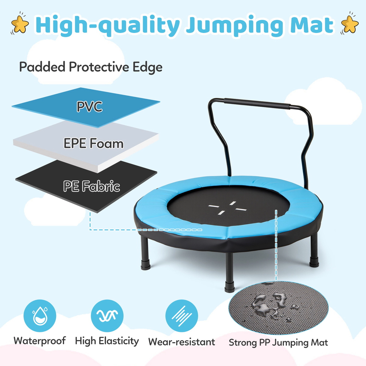 SUGIFT Blue Foam Handle for Indoor and Outdoor Fitness 40 Inch Kids Trampoline