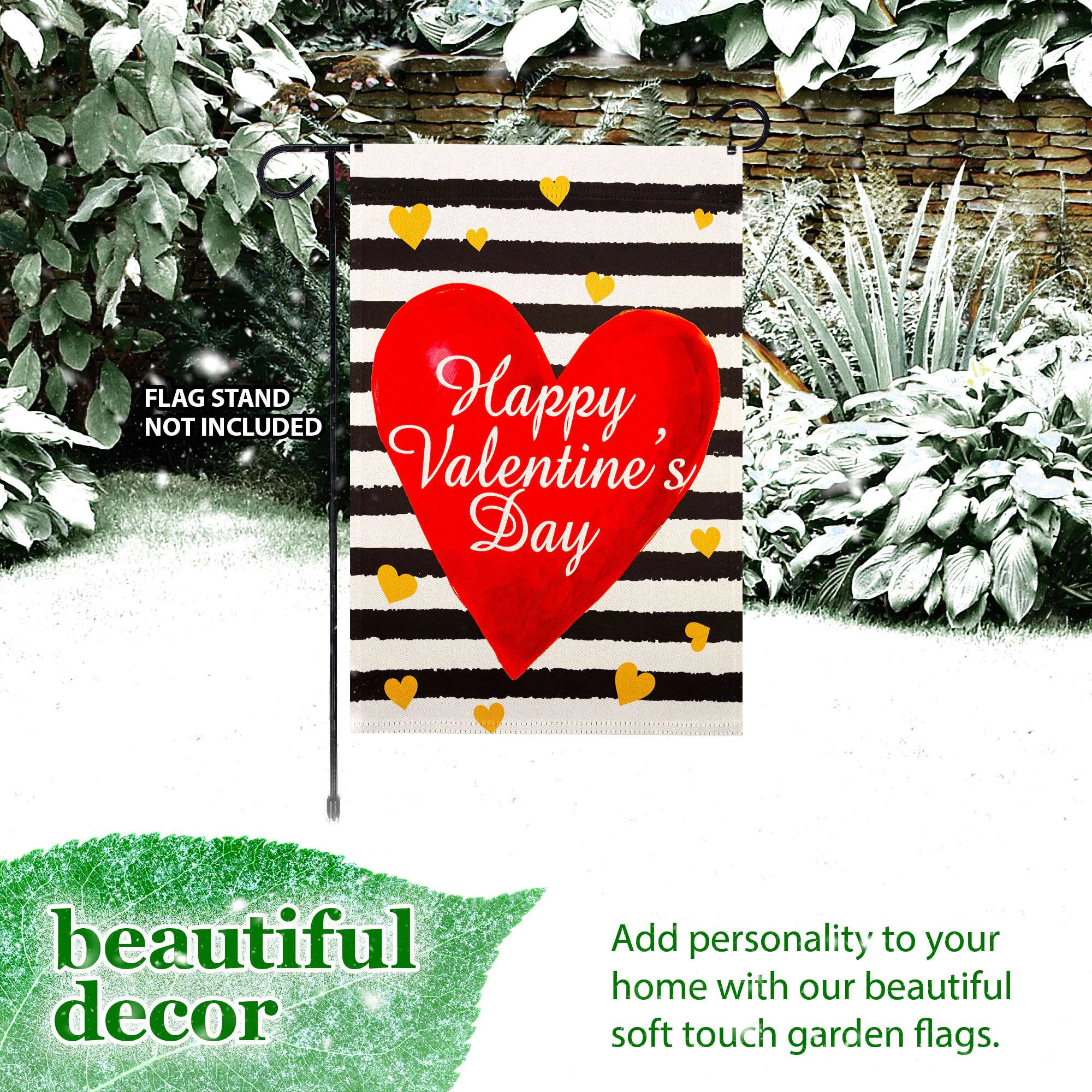 G128 Valentine’s Day Striped Heart Garden Flag 12x18 in double-sided