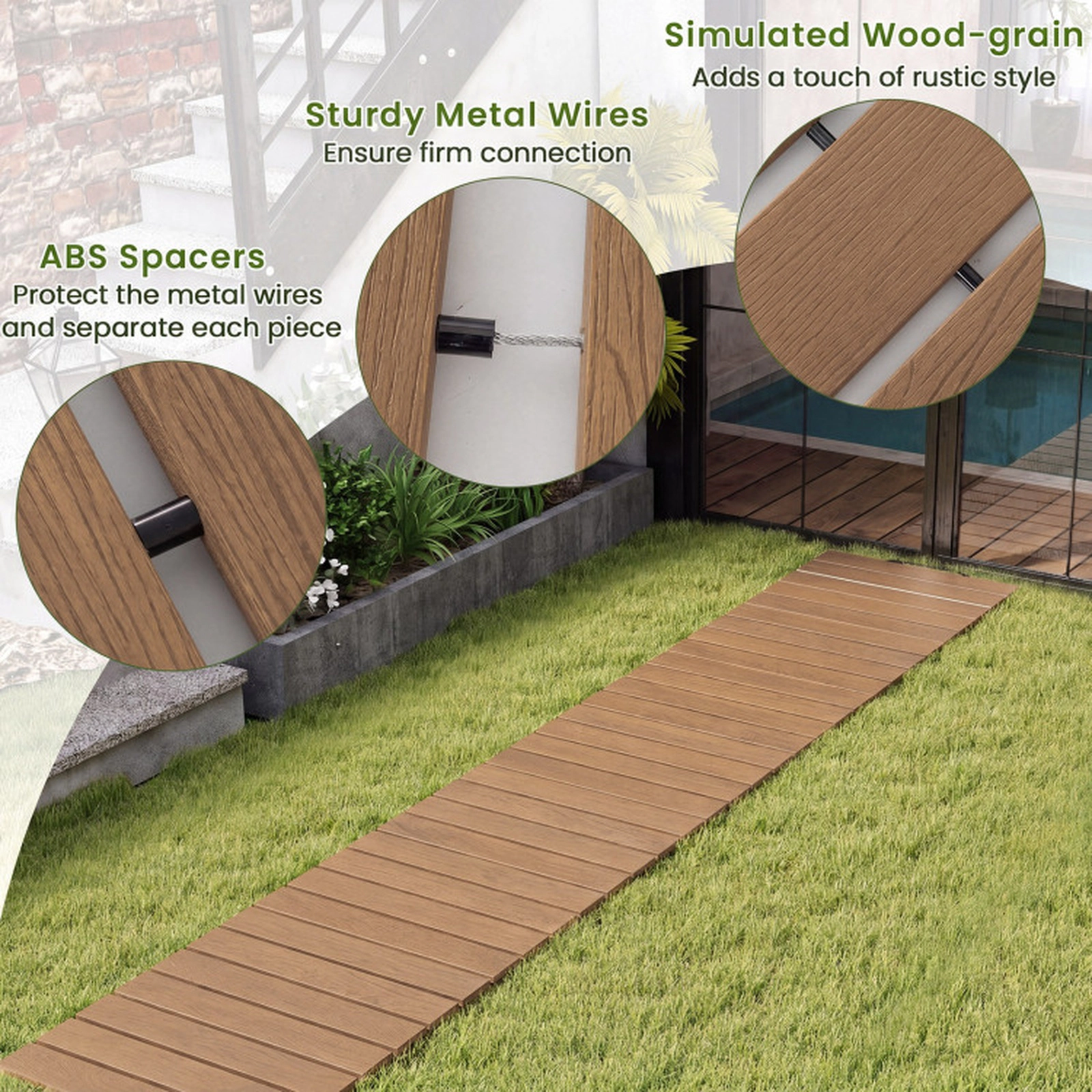 SUGIFT 8-Ft Brown HDPE Roll Out Garden Walkway with 32 Slats and Carry Handle 95-in W 21.5-in D 0.5-in H
