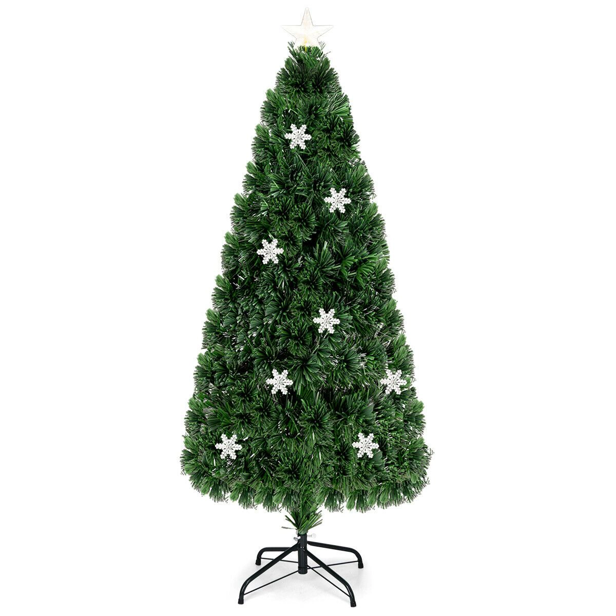 SlickBlue Green PVC Christmas Tree with LED Lights and Snow Accent Decorations