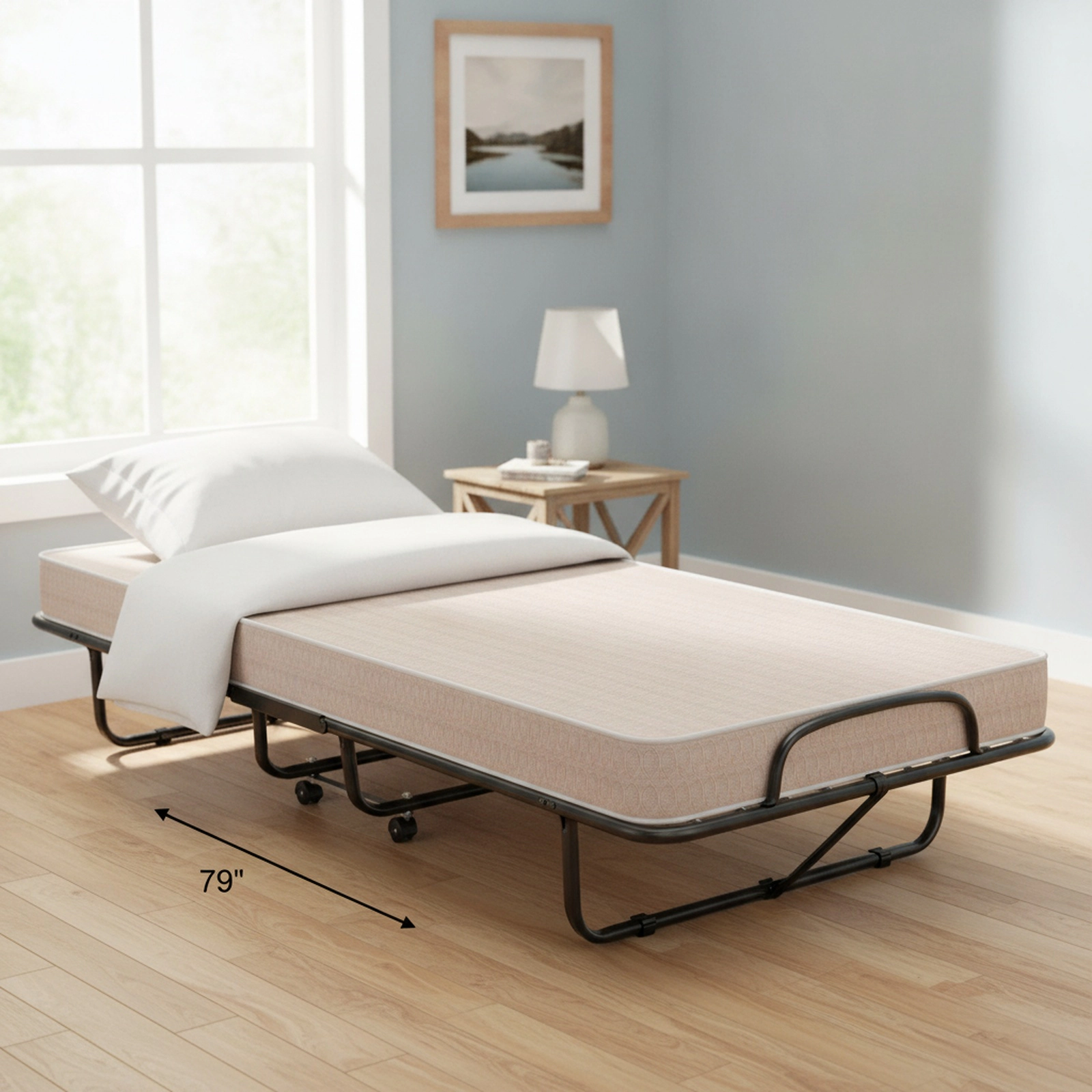 SUGIFT Twin Rollaway Guest Bed with Memory Foam Mattress, Beige