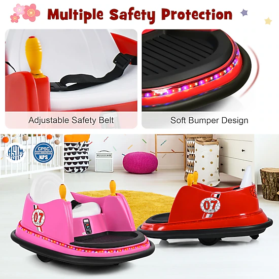 SUGIFT Red Flashing Lights Dual Joysticks and Safety Belt Toddler 12V Ride On Bumper Car