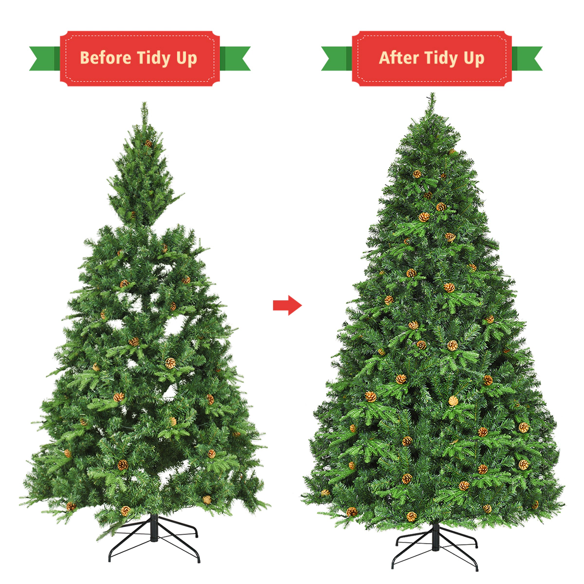 Costway 7Ft/7.5FT/8FT Pre-Lit Christmas Tree Hinged 460/540/600 Lights